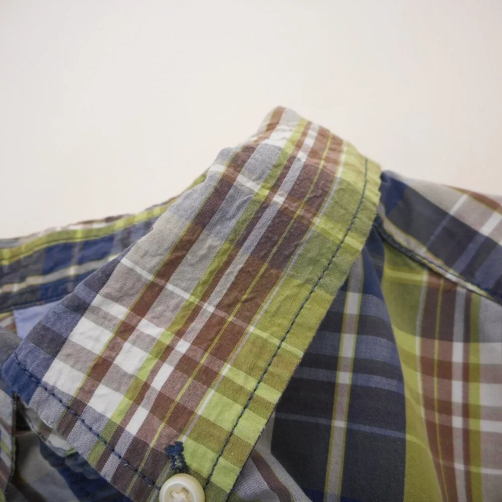 Banana Republic Men's L Slim Fit Plaid Button-up Shirt Blue Green Button-down